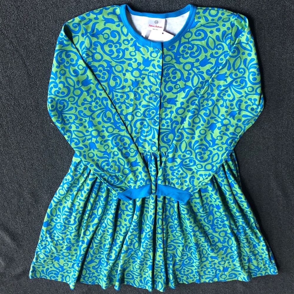Hanna Andersson 100% Cotton Blue Green Swirl-flower Play Dress SZ 150 (11-13Yrs)